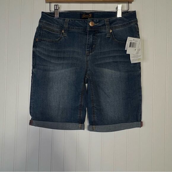 Seven7 Bermuda Denim Shorts Women Size 4 Blue Stretch Whiskers nwt - Picture 13 of 13